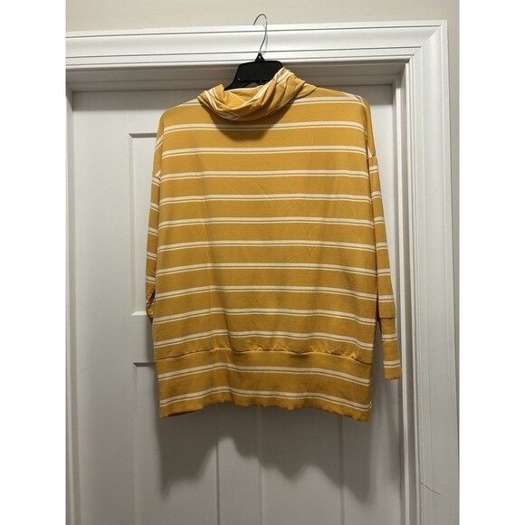 Garnet Hill Cowl Neck Knit Tunic Gold Yellow & White Striped Size Large Cozy - Picture 7 of 7